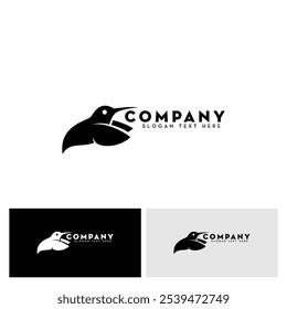 simple black humming bird logo. silhouette humming bird on preview black and white