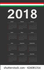 Simple black Hungarian 2018 year vector calendar. Week starts from Sunday.