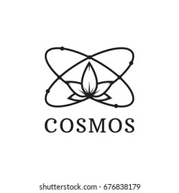 Simple black icon of atom. cosmos logo