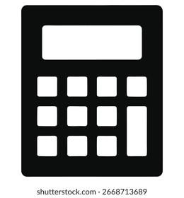Un simple icono negro de una calculadora con una pantalla de visualización y un teclado, aislado sobre un fondo blanco, que simboliza el cálculo, las finanzas y las operaciones comerciales.