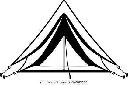 Simple black icon of a camping tent. Minimal design without background. Suitable for hiking, outdoor recreation, and travel themes.