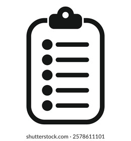 Simple black icon of a clipboard with a checklist on it, ideal for representing tasks, organization, or planning