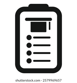 Simple black icon of a clipboard with a checklist on it, ideal for projects and tasks