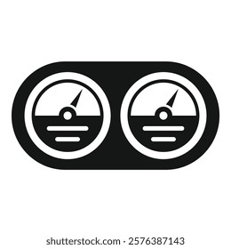 Simple black icon of a control panel featuring two round analog gauges, indicating performance levels or measurements 