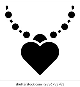 Simple black icon depicting a beaded necklace adorned with a heart-shaped pendant. Suitable for jewelry, fashion accessories, romantic gifts, love themes, boutique branding, and decorative concepts.
