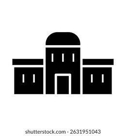 Ein einfaches schwarzes Symbol, das ein Gebäude darstellt.  Perfekt für Websites, Apps und Designprojekte.