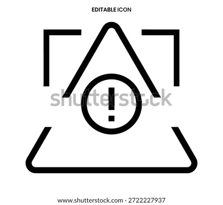 A simple black icon depicting a camera with a warning or alert exclamation point.