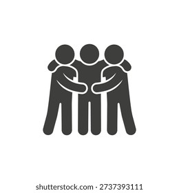Simple black icon depicting four people in a group embrace