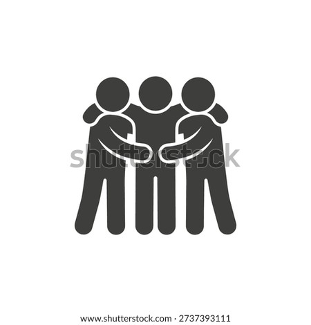 Simple black icon depicting four people in a group embrace