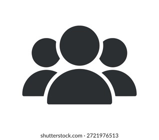 Ein einfaches schwarzes Symbol, das eine Gruppe von vier Personen darstellt, die durch miteinander verbundene Kreisformen dargestellt werden, legt Gemeinschaft und Teamarbeit nahe