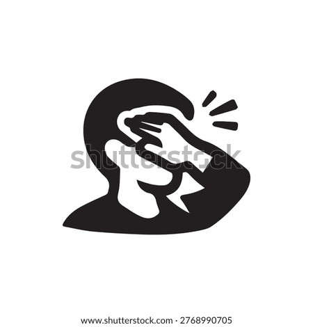 A simple black icon depicting a person in a facepalm gesture, conveying strong feelings of embarrassment, frustration, or regret.