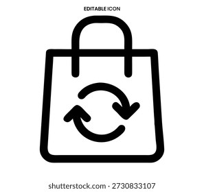 Simple black icon depicting a shopping bag containing a circular recycling arrow symbol.