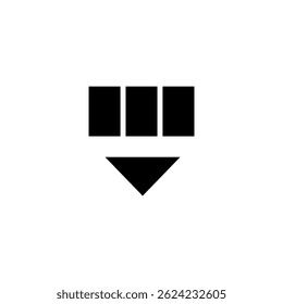 Simple black icon depicting stacked rectangles above an inverted triangle on a white background