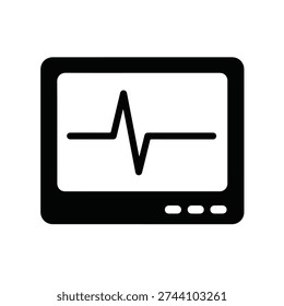 Simple black icon of an EKG or ECG monitor displaying a heart rhythm, symbolizing life, health, and medical monitoring.