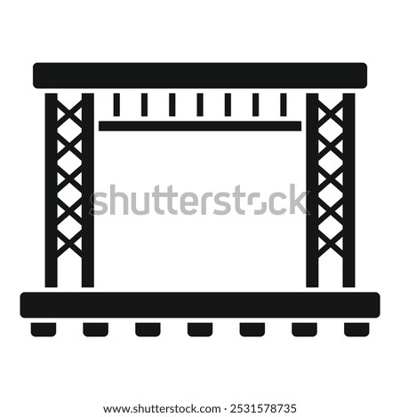 Simple black icon of an empty outdoor stage with metal constructions, ready for a concert
