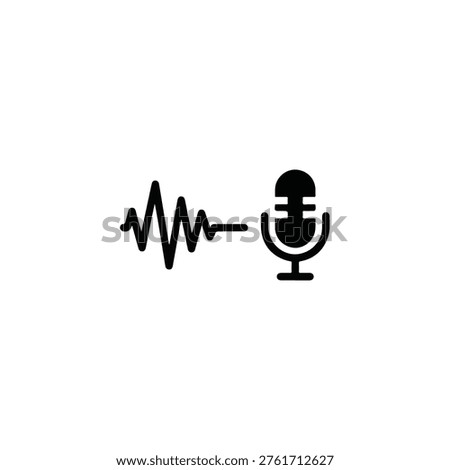 A simple black icon featuring a microphone with a sound wave emanating from it on a white background.