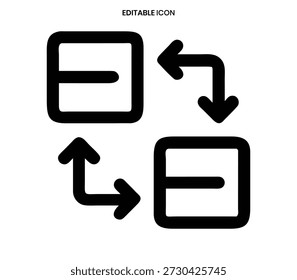 A simple black icon featuring squares and curved arrows, representing a cyclical process or exchange.