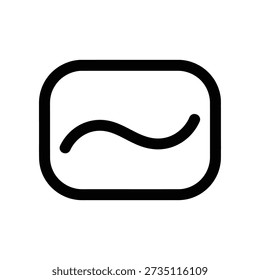 Simple black icon featuring a wavy line within a square frame on a white background, symbolizing creativity and fluidity.
