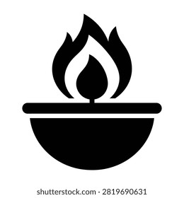 Simple black icon of a flame burning in a bowl representing fire or candlelight