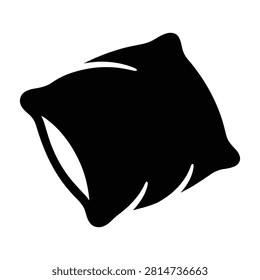 Simple black icon of fluffy sleeping pillow. Vector design element for bedroom furniture bedding and rest concept themes.