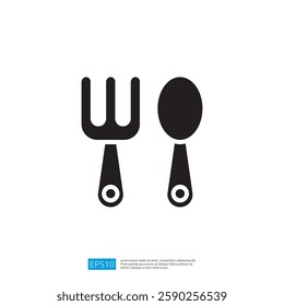 Simple Black Icon Of Fork And Spoon With Circular Handles On White Backgrounds Design Elements For Kitchen Utensils Minimalist Illustration Kitchenware Set Cooking Tools
