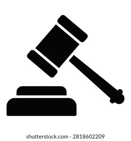 Simple black icon of a gavel and sound block, symbolizing law and justice