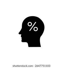 A simple black icon of a head with a percentage symbol inside. Represents financial literacy, calculations, or interest rates.