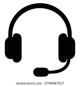 Simple black icon of a headset with a microphone.