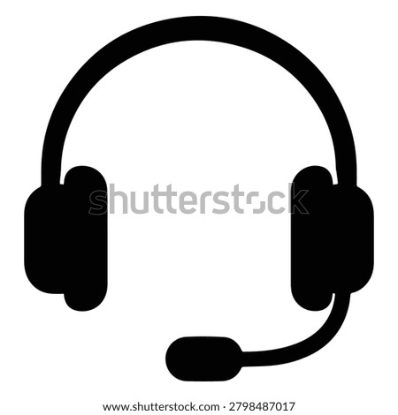 Simple black icon of a headset with a microphone.
