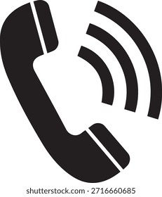 A simple black icon illustrating a ringing telephone handset for communication