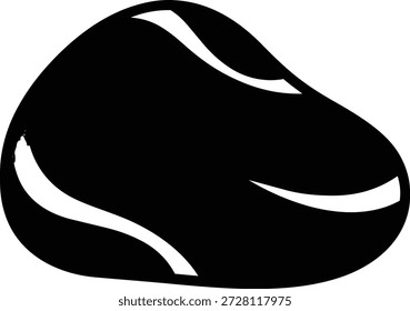 Um simples ícone preto ilustrando uma pedra lisa e polida com reflexos de luz em sua superfície