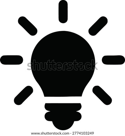 A simple black icon of a light bulb with rays of light emanating from it, symbolizing an idea or inspiration.