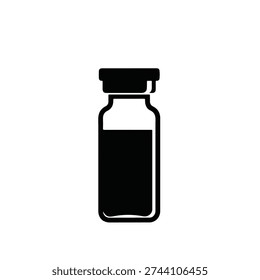 Simple black icon of a medicine vial or ampoule, representing medication, pharmaceuticals, and healthcare treatments.