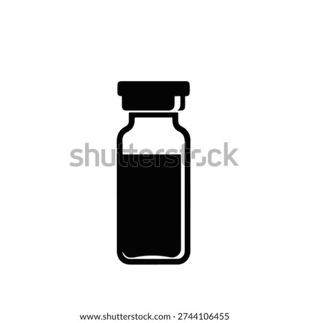 Simple black icon of a medicine vial or ampoule, representing medication, pharmaceuticals, and healthcare treatments.