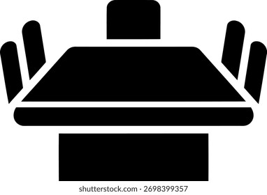 Ícone preto simples de uma mesa de reunião com cadeiras que representam colaboração e vetor de discussão