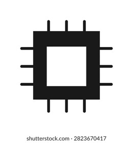 Simple black icon of a microchip or integrated circuit, technology symbol