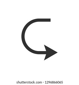 Simple black icon on white background. Repeat icon. Vector illustration web design element. curve arrow. vector