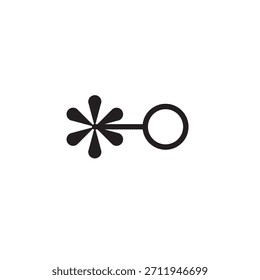 Un simple icono negro sobre un fondo blanco. A la izquierda hay un símbolo de flor o ráfaga de seis pétalos, similar a un asterisco. Está conectado por una corta línea Horizontal a un círculo negro hueco a la derecha. El diseño