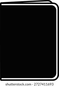 Un simple icono negro de un libro abierto con un contorno blanco limpio. El libro está representado con esquinas redondeadas y un estilo minimalista.