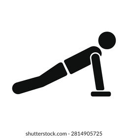 Simple black icon of a person doing pushups as a fitness exercise for healthy living and strength training in a gym or sport club environment for workout motivation