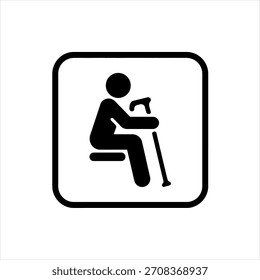 Icono negro simple de una persona sentada con un bastón dentro de un cuadrado redondeado