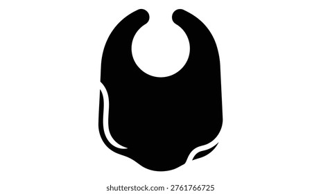 A simple black icon representing a baby bib, used to symbolize infant feeding protection and maintaining clothing cleanliness during mealtime.