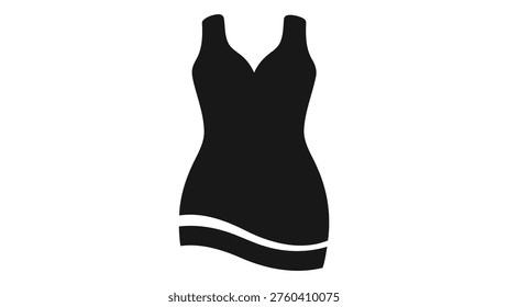 A simple black icon representing a beach cover up dress, which is a lightweight outer garment worn over swimwear at the beach.