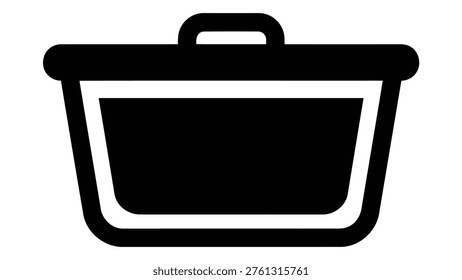A simple black icon representing a clear shoe storage box, symbolizing an organized and visible storage solution for footwear.