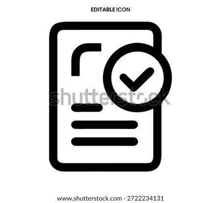 A simple black icon representing a document with a checkmark, symbolizing task completion.