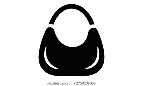 A simple black icon representing a hobo bag, characterized by its slouchy, crescentshaped design, ideal for everyday casual fashion and accessories.