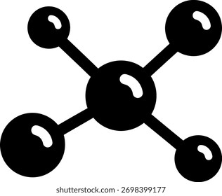 Simple black icon representing molecular structure chemistry science atom bond vector