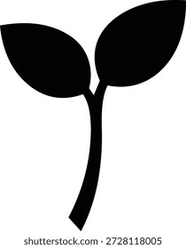 Un simple icono negro que representa una planta joven de plántulas o brotes