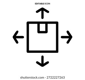 Icono negro simple que muestra un cuadro rodeado de flechas que indican escala o reposicionamiento.
