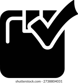 A simple black icon shows a package or box with a prominent checkmark indicati